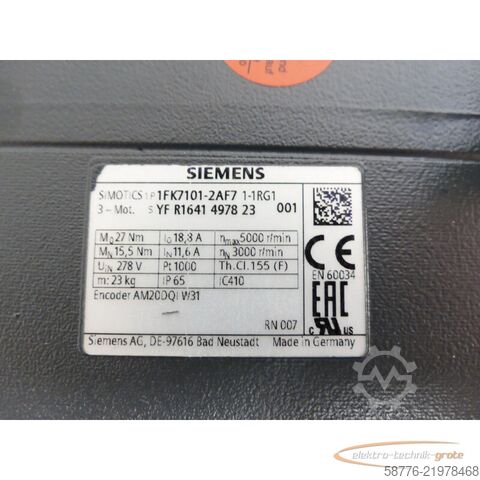 μονάδα ελέγχου Siemens 1FK7101-2AF71-1RG1 Synchronmotor SN: YFR1641497823001 - ! -