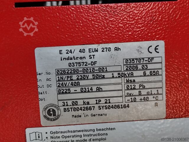Cargador de batería para carretillas elevadoras, 24 V 40 A Indatron - Linde STE 24/40 EUW