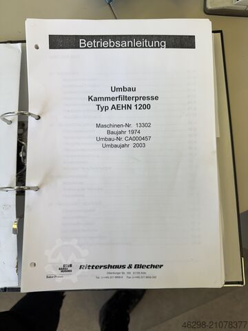 Gebruikte kamerfilterpers Ritterhaus & Blecher 1200