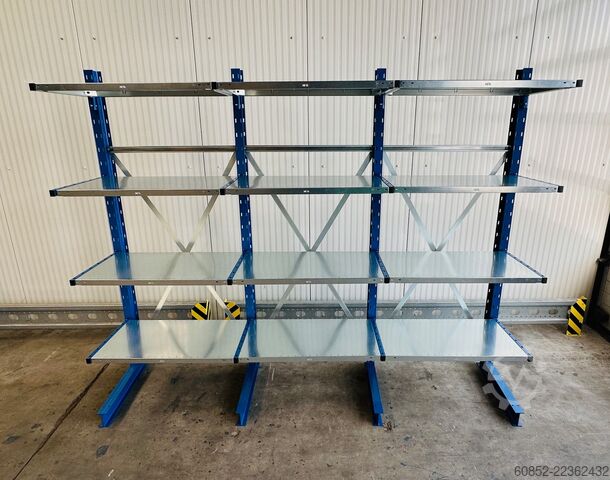 Scaffalatura cantilever ca. 3,15 lfm. Kragarmregal mit Fachböden H: 250cm 140 kg/Arm META Multistrong