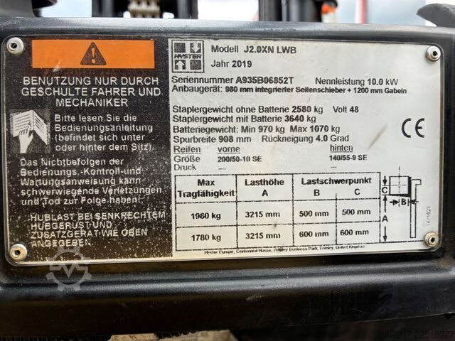 Elektrisk 4 -hjulet gaffeltruck Hyster J 2.0 XN LWB