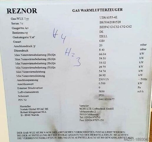 Warme luchtgenerator Reznor UDSA055-4E