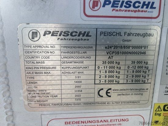 Semitrailer med walking floor  PEISCHL 3ESPOS, SCHUBBODEN,  SAF-ACHSEN, FUNK, LIFTACHSE, 6MM BODEN