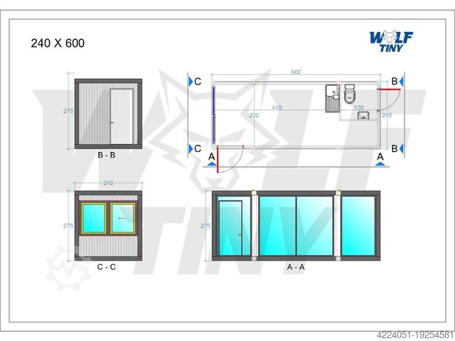 Lakókonténer Wolf Tiny Glass Haus | Wohn-Bürocontainer