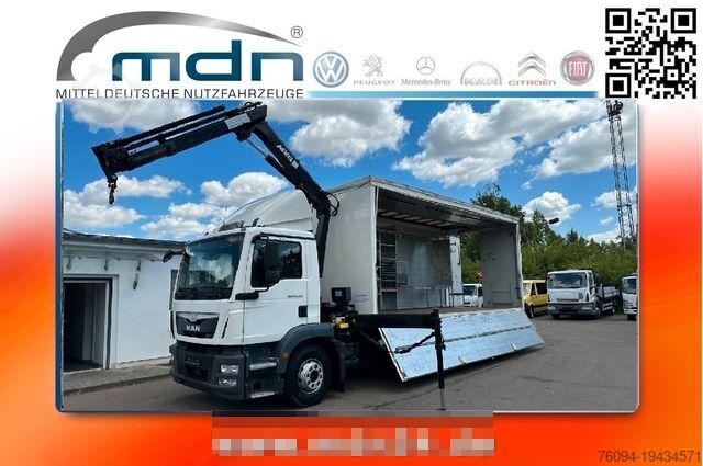 Plattewagen met zeil MAN TGM 15.250 Koffer KRAN 14m FUNK EDSCHA