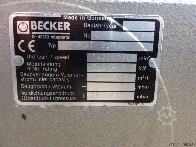 Vacuum-pressure pump dry running 140m / h Becker KDT 3.140
