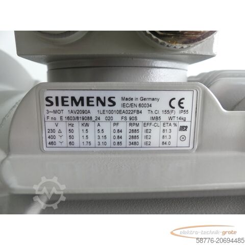 Motore Siemens Siemens 1LE10010EA422FB4 1,5kW Niederspannungsmotor SN: E1603/819088 24