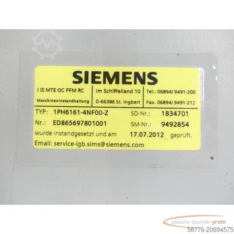 Besturingsunit Siemens 1PH6161-4NF00 - Z SN:ED865697801001 - generalüberholt! -