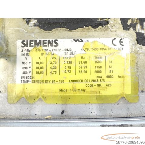 Motore Siemens Siemens 1PH7101-2NF02-0BJ0 SN:YFT433435401001 - generalüberholt! -