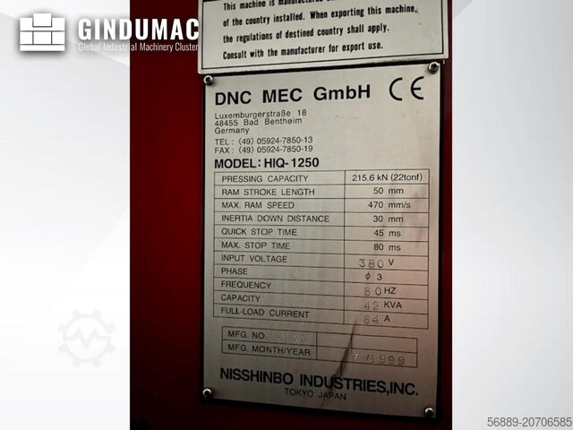 Prensa de punção de torre Nisshinbo HIQ-1250