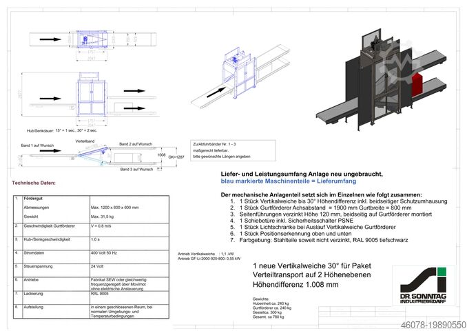Vertikální výhybka, možná distribuce na 2 úrovních Lippert GF 3700-920-800