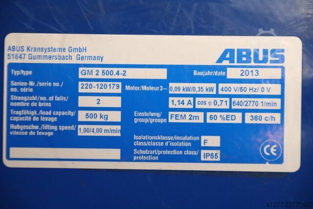 Zwenkkolomkraan, giek 3 m / 500 kg Abus LS
