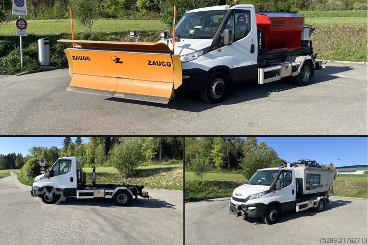 Kampós konténerszállító teherautó Iveco 70C17 Kommunal + Schneepflug / Swiss-Vehicle