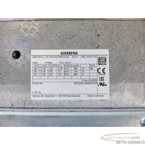 Siemens-motor Siemens 1PH7105-2NF02-0CJ0  Kompakt-Asynchronmotor SN:YFJ7637161601001
