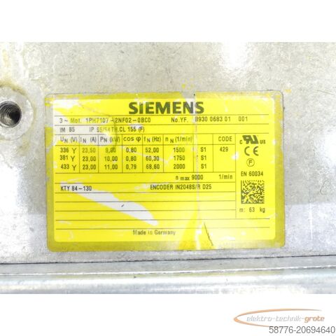 Siemens motor Siemens 1PH7107-2NF02-0BC0 Kompakt-Asynchronmotor SN:YF8930068301001