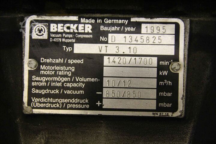Bomba de vacío 10/12 m³/h Becker VT 3.10