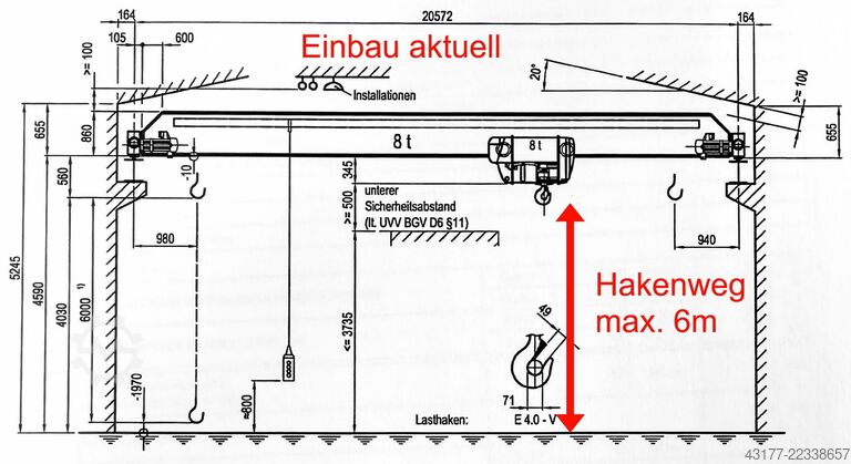 Crane single-girder overhead travelling crane bridge crane ABUS Hallenkran Laufkran 8 t x 20,5 m - Deckenkran