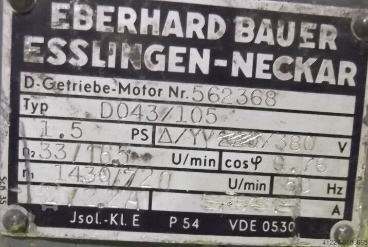 Gear motor 1.1 kW 16.5/33 rpm Bauer** DO43/105