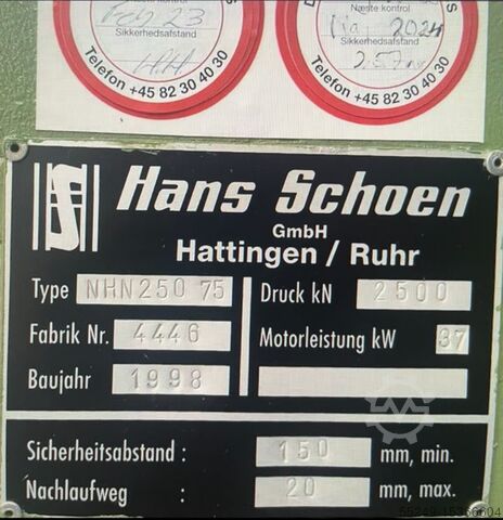 Hydraulisk presse Hans Schoen NHN 250 75 (250 Ton)