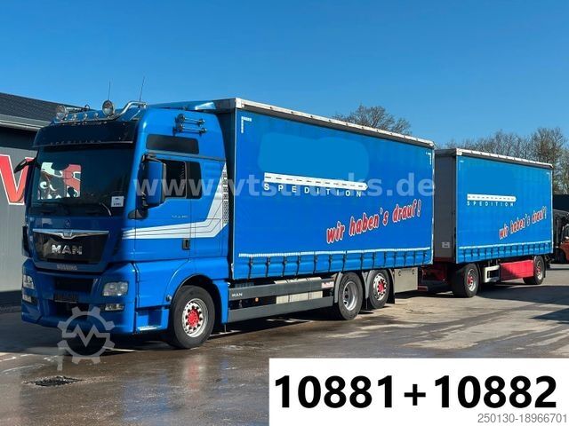 Flatbed truck with tarp MAN TGX 26.440 6x2 + Langfeld LPA18L Komplett-Zug