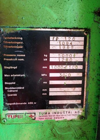 Hydraulische pers voor gebogen gelijmde onderdelen TUMA INDUSTRI AB FP120