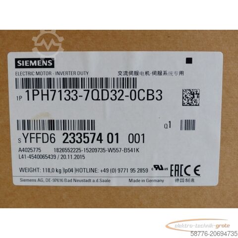 Control unit Siemens 1PH7133-7QD32-0CB3 Motor SN: YFFD623357401001 - ! -