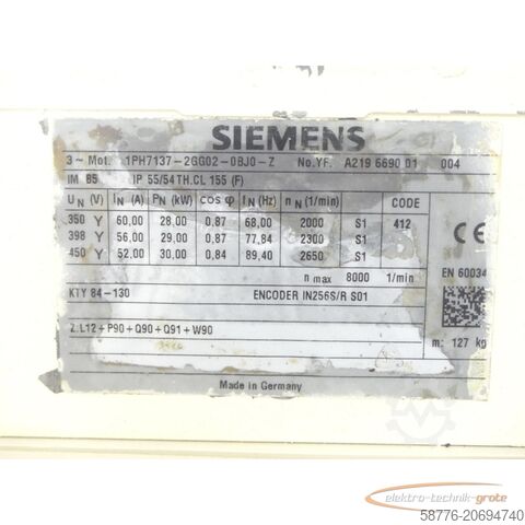 Siemens motor Siemens 1PH7137-2GG02-0BJ0 - Z Kompakt-Asynchronmotor SN:YFA219669001004