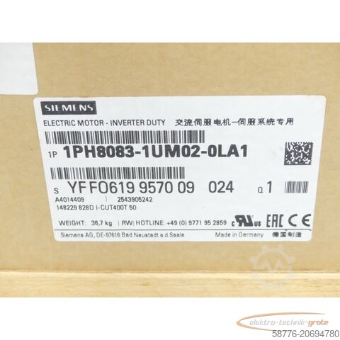 Motore Siemens Siemens 1PH8083-1UM02-0LA1 SN:YFF0619957009024 - ! -