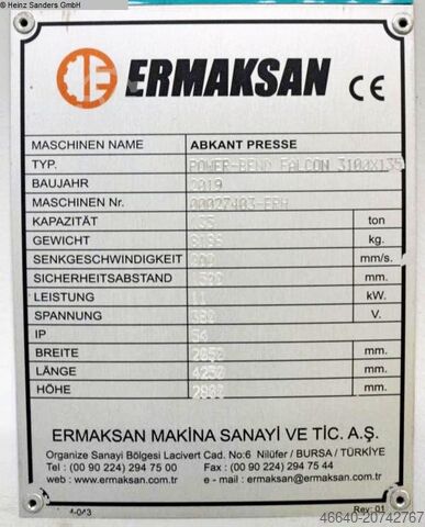 Ohraňovací lis - hydraulický ERMAK POWER BEND FALCON 3.135
