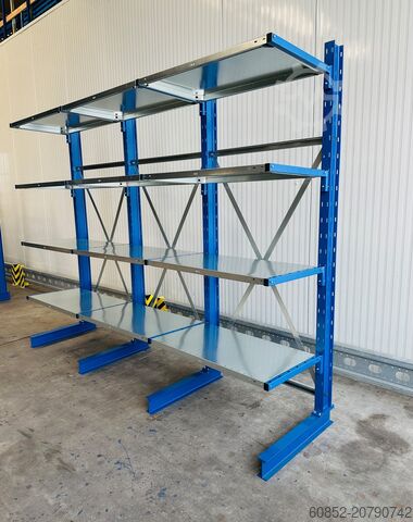 Cantilever rack ca. 3,15 lfm. Kragarmregal mit Fachböden H: 250cm 140 kg/Arm META Multistrong