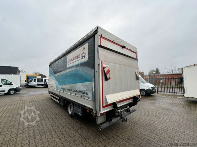 Flaklastbil med kapell FUSO Canter 9C18 Pritsche Plane mit Ladebordwand *Ahk