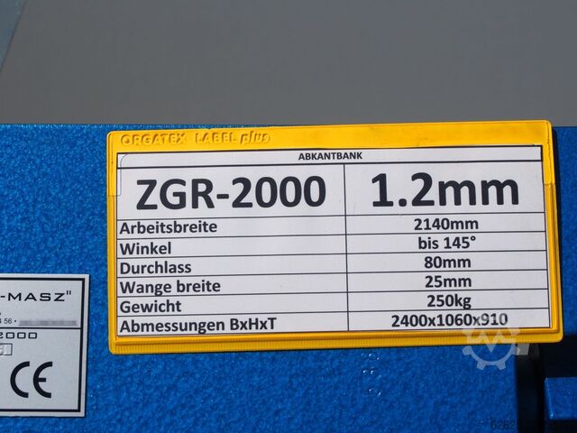 Plaatwals Prod-Masz ZGR2000/1,2