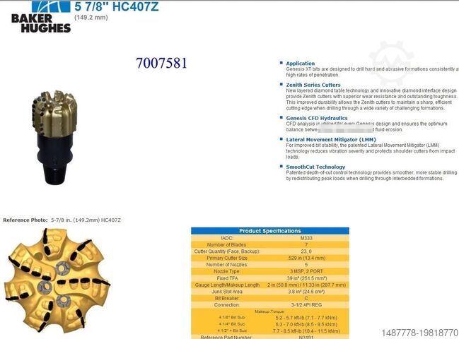 PDC boorkoppen Baker Hughes-USA Genesis XT / HCR Series
