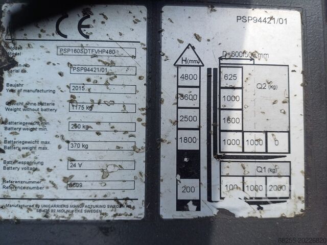 Palet istifleyici Hochhubwagen PSP160/TRIPLEX/Batterie 2020/Doppelstock