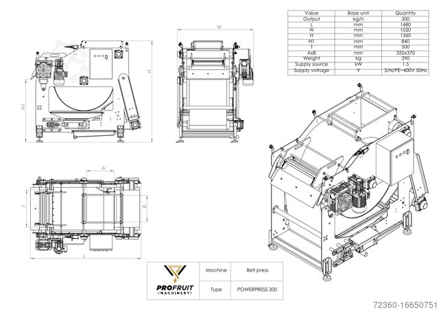 Båndpresse til juice ProFruit Machinery POWERPRESS 300