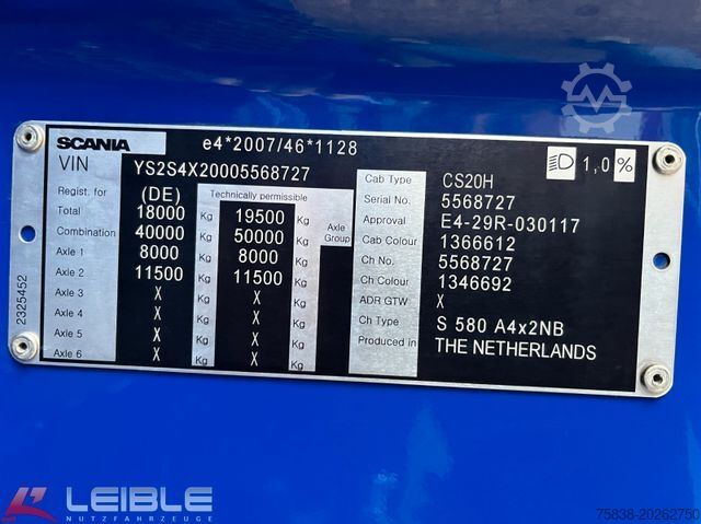 Standaard trekker SCANIA S 580 *V8 Edition*Vollluft*Nebenantrieb