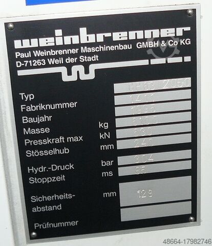 Abkantpresse Fabrikat Weinbrenner Typ GP Weinbrenner Maschinenbau GmbH & Co.KG GP63