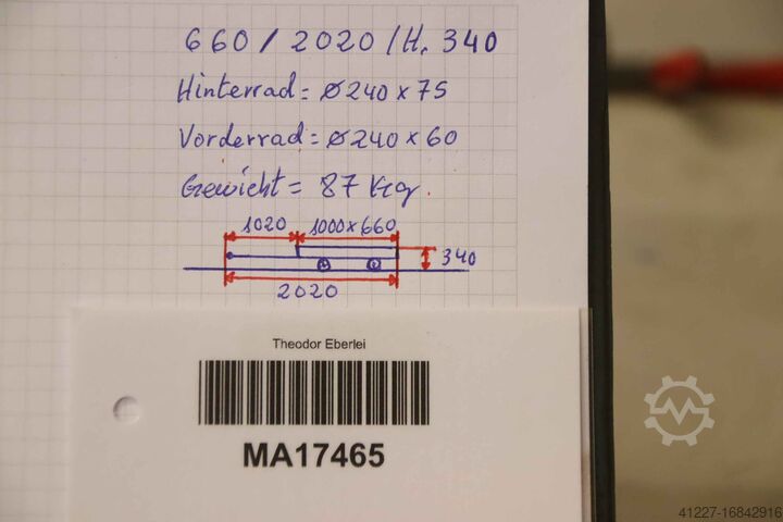 Transportwagen voor zwaar gebruik 1,5 ton unbekannt 1000/660/H340 mm gefedert