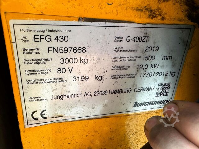 S+UVV 07/27, zijdelingse bescherming, elektrisch, 6.532 uur Jungheinrich EFG 430