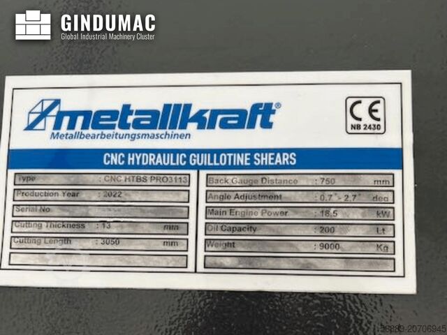 Hidrolik Kesme Makinesi Metallkraft HTBS PRO 3113