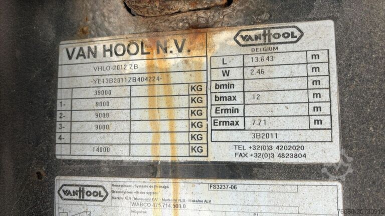 Boîte plate Van Hool 3B2011 (HOLLAND TRAILER / DRUM BRAKES / FREINS ...