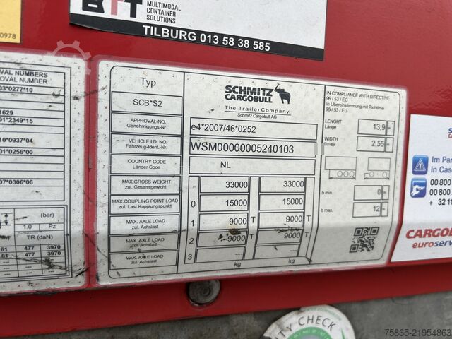 Koffer Schmitz Cargobull SCB S2 / Box Trailer / 2 as Disk / APK TUV 07-26