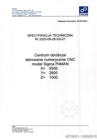 Megmunkáló központ FANUM SIGMA 5-OSIOWA OBRABIARKA CNC