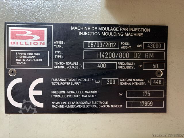 Máquina de moldagem por injeção Billion H4200/800 D2 GM