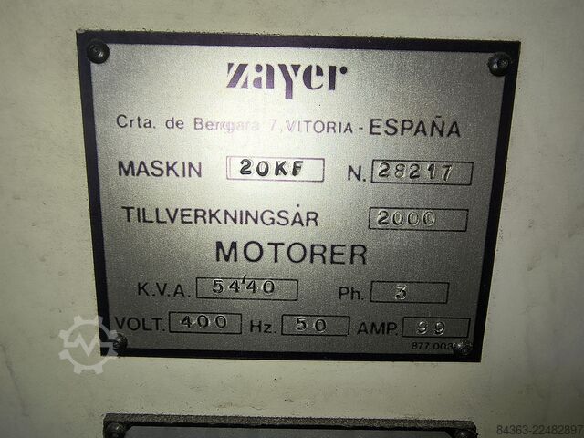 Yatak tipi freze makinesi Zayer 20KF 3000