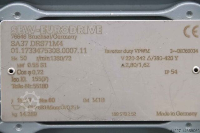 Gearmotor 0,55 kW 72 o/min SEW-Eurodrive SA37 DRS71M4