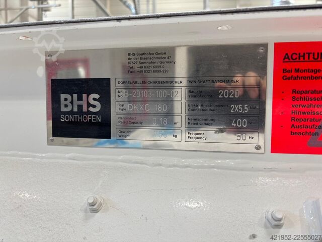 Batchblandare med dubbla axlar BHS DKXC 180 Doppelwellen-Chargenmischer