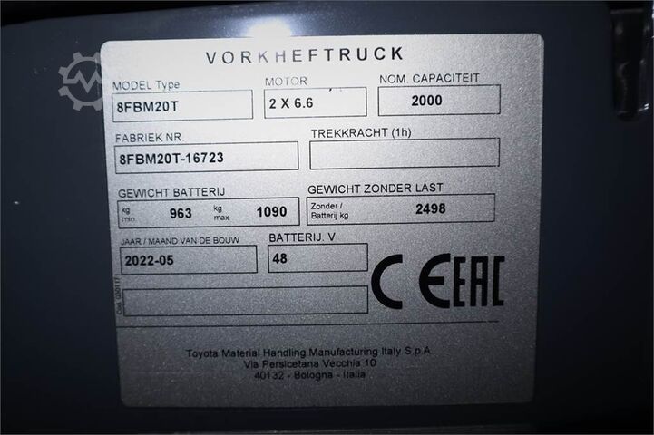 Vorkheftruck Toyota 8FBM20T Valid inspection, *Guarantee! Electric, 47