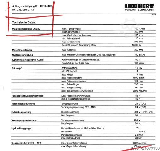 Gear Hobbing Machine - Vertical LIEBHERR LC282