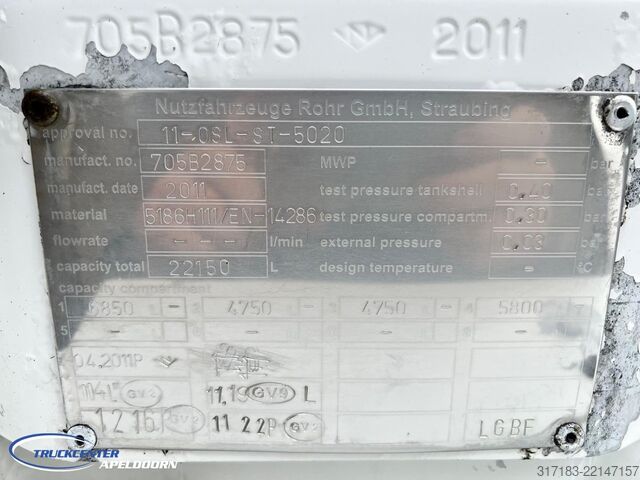 Tankvogn Volvo FH 500 Rohr 22150 Liter, 4 Compartimenten, Reta...